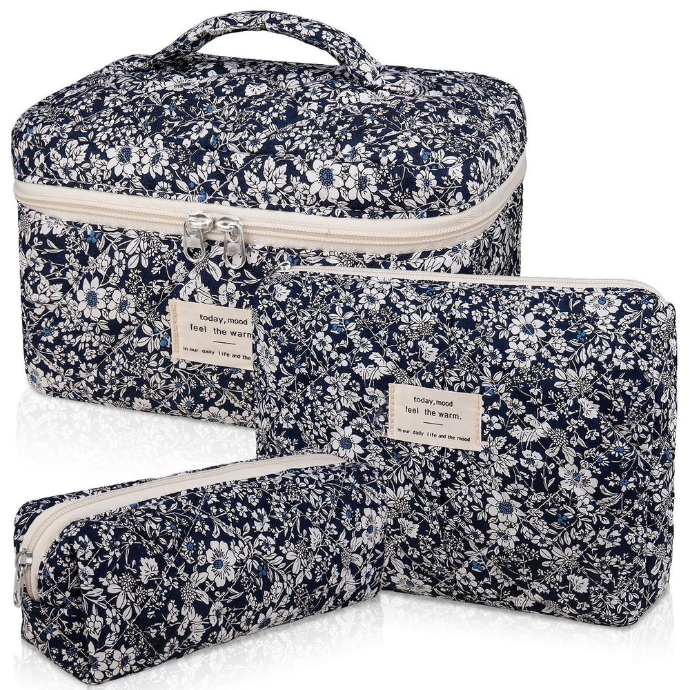 Makeup Bag Set, Quilted Makeup Bag, Large Floral Cosmetic Bag For Women, Cute💙